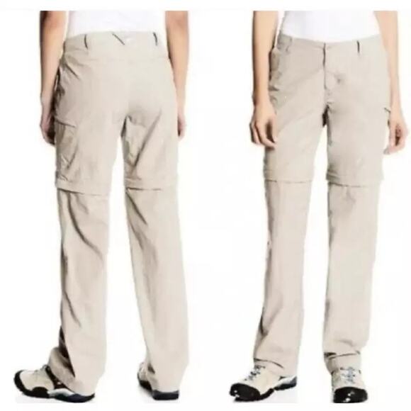Columbia PFG Omni Shade Convertible Nylon Pants Women Sz L Tan Pockets Outdoors - Picture 1 of 14